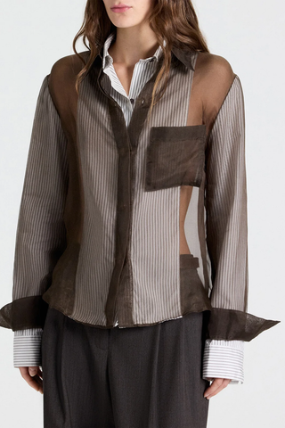 Double Layer Boyfriend Shirt | White/Turkish Coffee