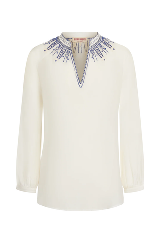 Ilizia Iris Embroidery Top | White Blue