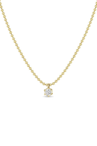 14k Prong Diamond Solitaire Bead Chain Necklace