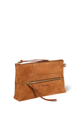 Lucky Clutch | Caramel Split Suede