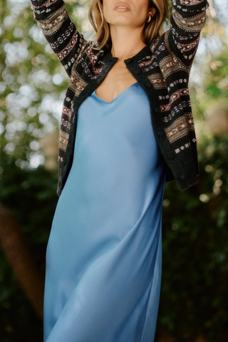 Taylor V-Neck Bias Cut Dress | Coastal Blue