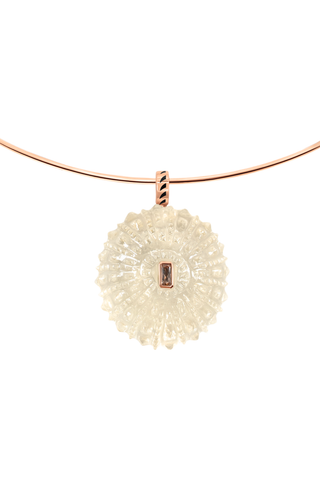 Classic Carved Lemon Quartz Sea Urchin Charm | Baguette Diamond