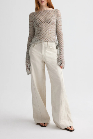 Hand Crochet Slash Neck Top | Pale Champagne