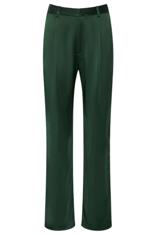 Satin Tapered Pleated Pant | Forest