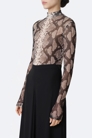 Printed Mesh Mock Neck Bodysuit | Python Print