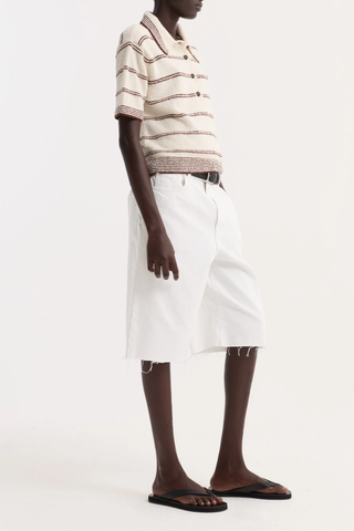 Towelling Striped Polo | Cream / Brown Stripe