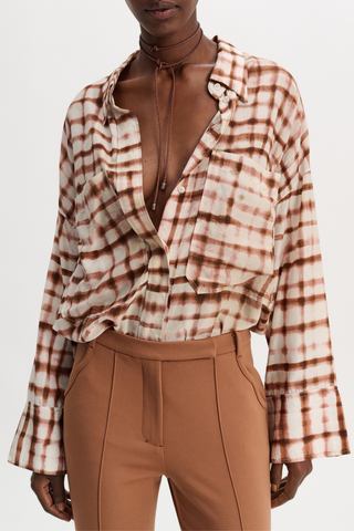 Checked Statement Blouse | Brown and Rose Check