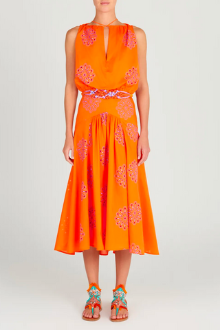 Dalia Dress | Orange Lilac Embroidery
