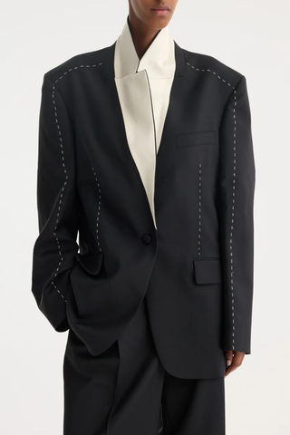 Contrast Detail Blazer | Black