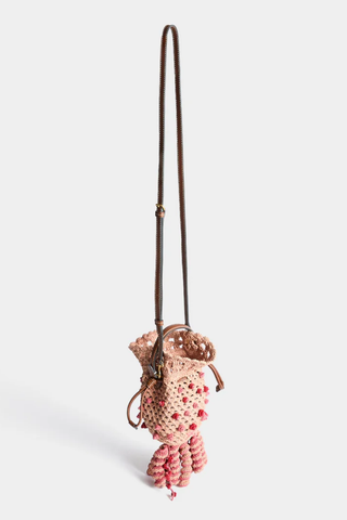 Raffie Squid Crossbody | Natural Raffia Pink