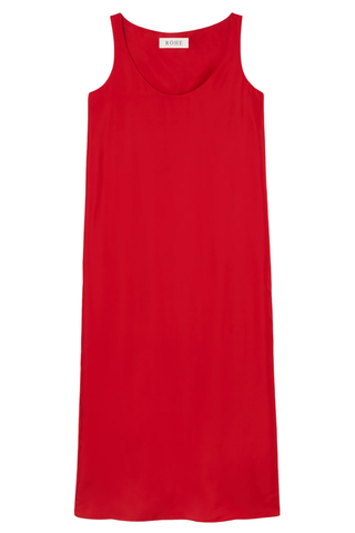 Silk Scoop-Neck Dress | Red