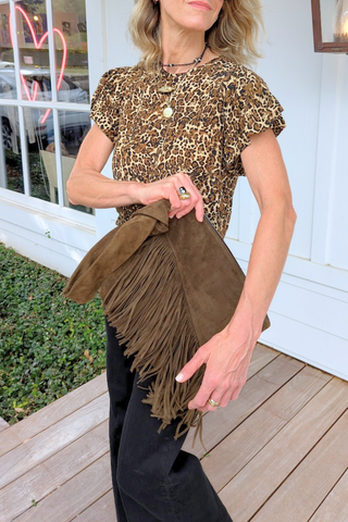 Faro Suede Fringe Clutch | Bronze