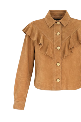 Matilde Ruffle Suede Jacket | Cognac