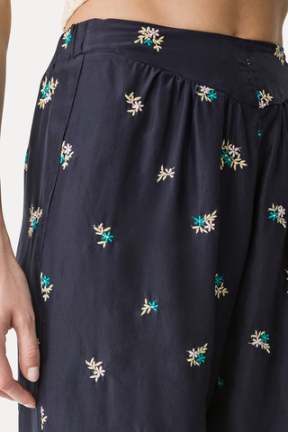 Elegant Trousers with "Petites Fleurs" Embroidery | Midnight