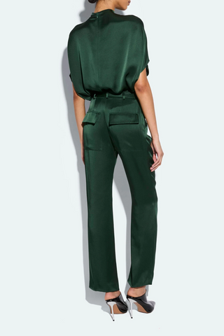 Satin Tapered Pleated Pant | Forest