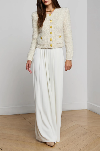 Una Knit Cardigan | Ivory/Gold Lurex