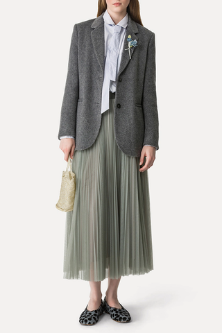 Tulle Skirt with Sunray Pleating | Stone