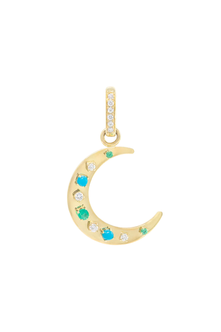 Mini Flat Crescent Charm | Diamond Emerald and Turquoise