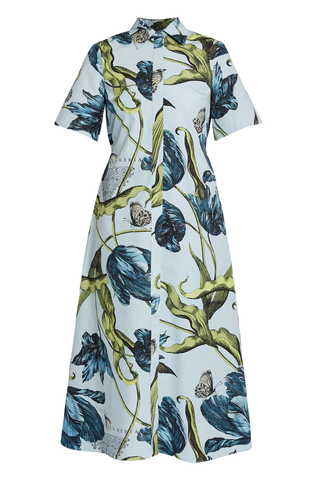 Floral Print Shirt Dress | Etched Tulip Powder Blue