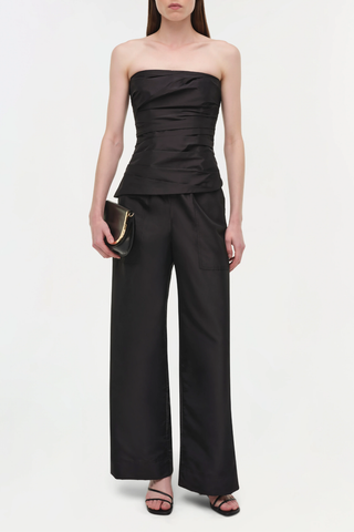 Emerson Ruched Taffeta Bustier Top | Black