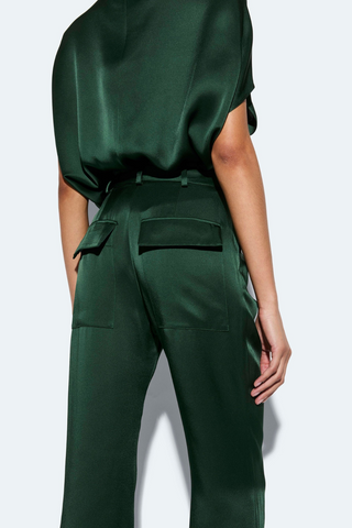 Satin Tapered Pleated Pant | Forest