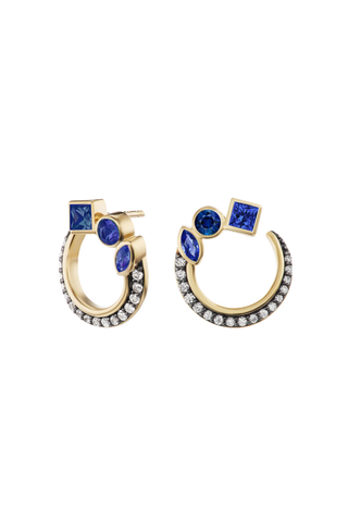 Mini Bezel Crescent Earrings | Blue Sapphire