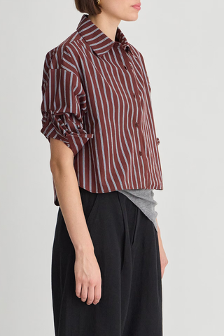 Cropped Isolde Button Down Top | Spice Multi Stripe