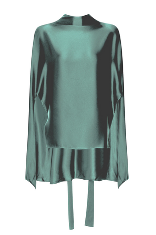 Silky Twill Scarf Cape Top | Green