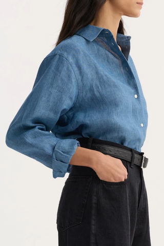Classic Chambray Linen Shirt | Ocean Blue