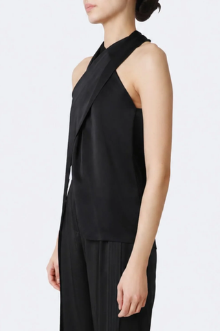 Lightweight Satin Halterneck Sash Top | Black