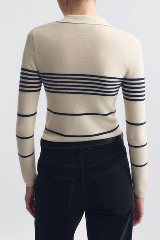 Lucille Multi Stripe Polo | Ivory/Navy Stripe
