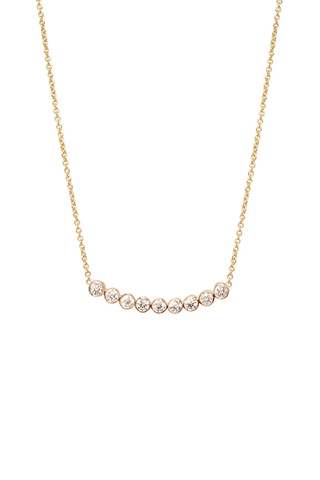 14k 9 Diamond Bezel Curved Bar Necklace