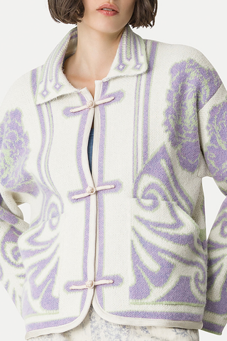 "Peonia My Love" Jacquard Jacket with Toggles | Lilac