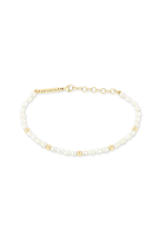 14k Gold Bead Station Rice Pearl Bracelet