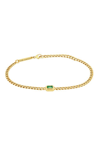 14k Small Curb Chain Emerald Cut Emerald Bezel Bracelet