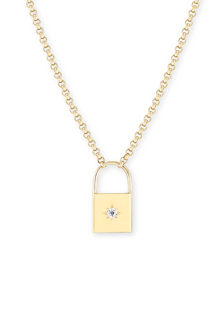 14k Star Set Diamond Padlock Necklace