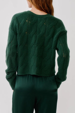Jolie V-Neck Cropped Cable Cardigan | Hunter Green