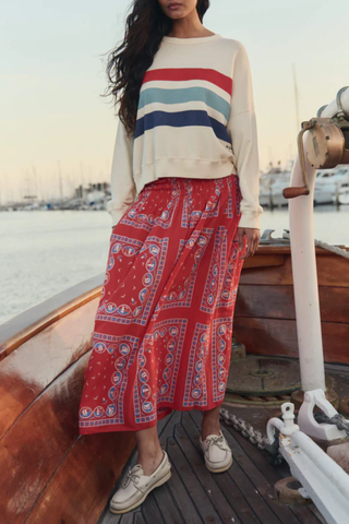 The Teammate Sweatshirt W/ Saltwater Stripe | Washed White