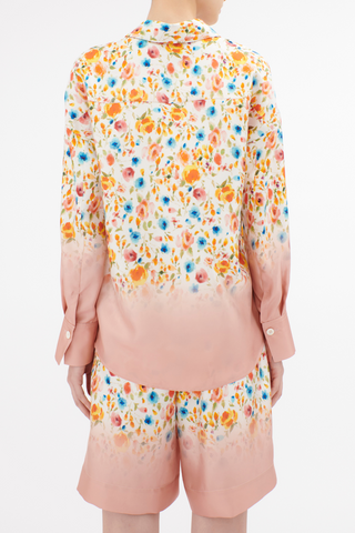 Degrade Florets Silk Twill Blouse | Tangerine