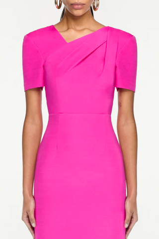 Short Sleeve Silk Wool Midi Dress Pink Pink