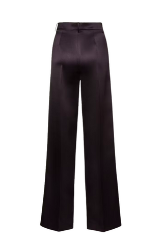 Wide leg tailored silk pants in black