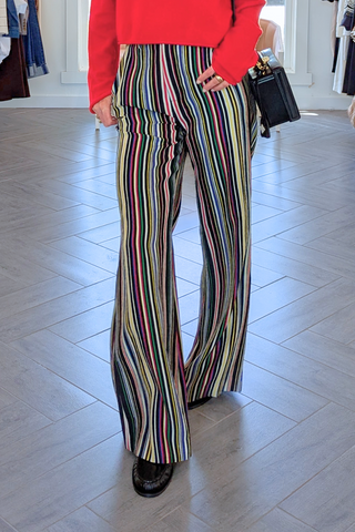 Paneled and Piped Flare Pant | Multi Stripe