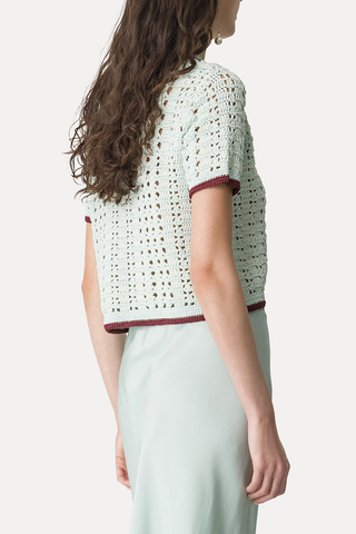 "Cable' Luxe" Handmade Crochet Polo Shirt | Plume