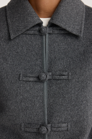 Double-Faced Wool Pankou Closure Jacket | Dark Grey Melange