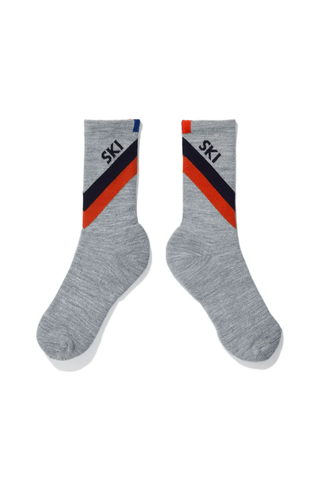 The Women's Diagonal Stripe Ski Sock | Grey/Navy/Poppy