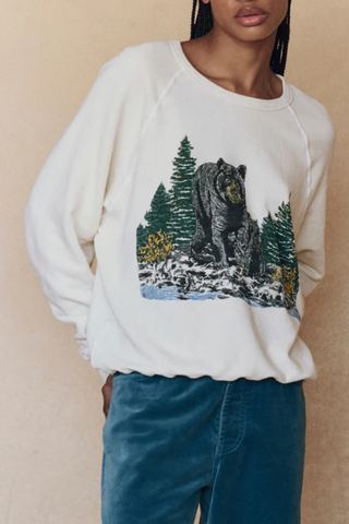 The College Sweatshirt Black Bear Graphic | Washed White