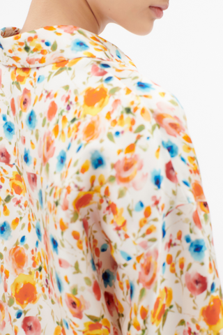 Degrade Florets Silk Twill Blouse | Tangerine