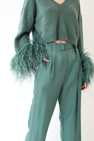 Silky Twill Belted Pant | Green