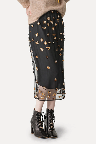 Embroidery Chic Tulle "Petites Etoiles" Skirt | Noir