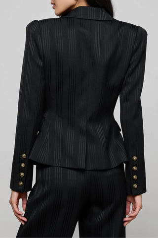 Kaisley Fur Collar Blazer | Black Shadow Stripe